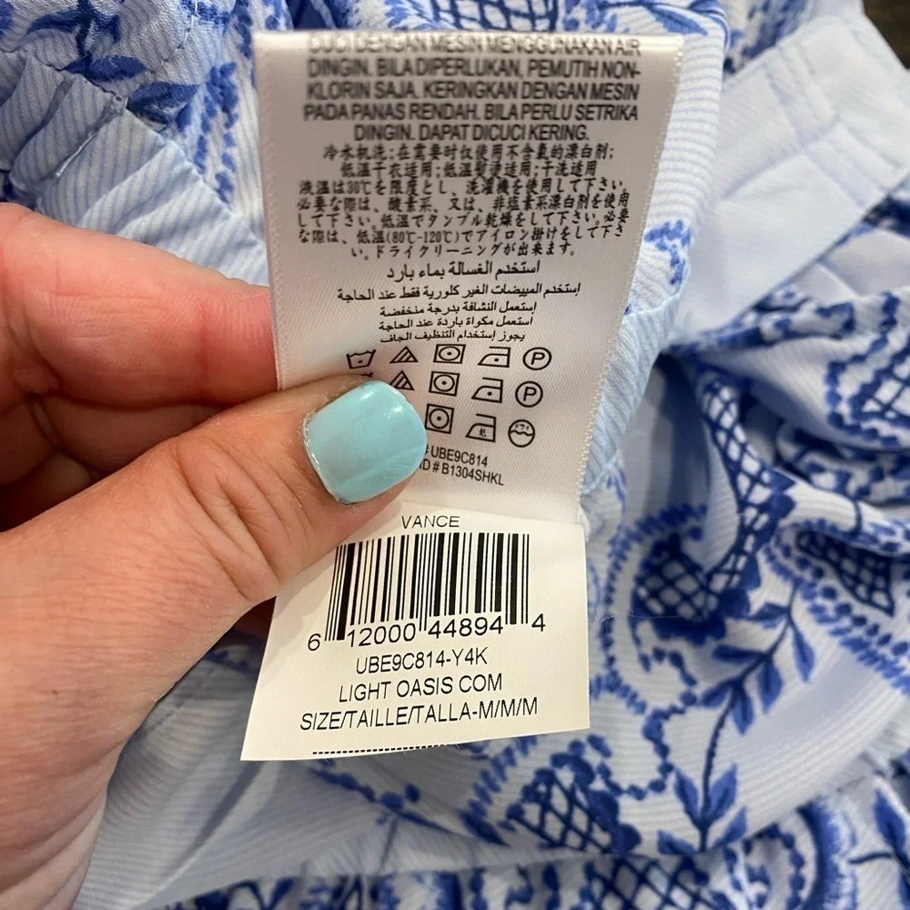 BCBGMaxAzria V-Neck Floral Scarf Print Vance Tie Waist Romper - Light Oasis Blue